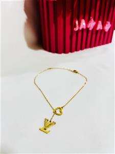 پابند استیل طلایی دو ردیفه طرح لویی ویتون و قلب رنگ ثابت