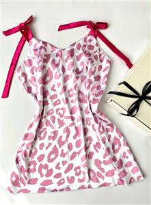 پیراهن ساتن LX طرح پلنگی صورتی