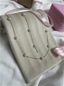 گردنبند و دستبند زنانه مدل مروارید طلایی رنگ ثابت