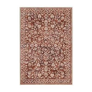 فرش ماشینی 1000 شانه زمینه زرشکی حاشیه قرمز مدل اورکوم مدل نانو چاپ بدون پرز طرح مینیمال مارال کد OR.1121.07 