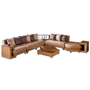 مبل راحتی 7 نفره کد MA301 با روکش پارچه چرم و پایه چوب، دارای 9 عدد کوسن کن مدل 404220