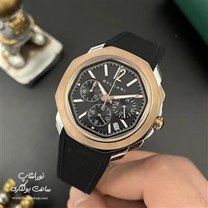 ساعت مچی مردانه بولگاری اکتو روما کرنوگراف رزگلد بند رابر صفحه مشکی Bvlgari Octo Roma Chronograph Black