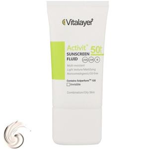 فلوئید ضدآفتاب رنگ بژ طبیعی برند ویتالیر اکتویت مناسب پوست چرب SPF50