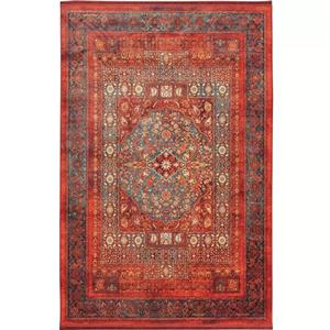 فرش ماشینی 1200 شانه زمینه قرمز لاکی حاشیه سبز طرح هلنا کد25NH0010
