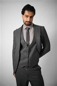 ست سه تیکه کت و شلوار و جلیقه دبل فیس رایان طوسی