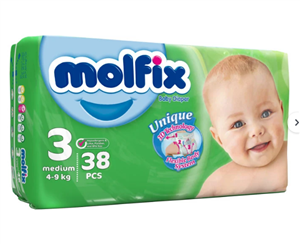 پوشک بچه مولفیکس مدل A10 سایز 3 بسته 38 عددی