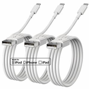 کابل شارژ آیفون 3 عددی MFi  فست شارژ 2.4A با دوام 12,000 خم‌شدن بدون ارور ناسازگاری