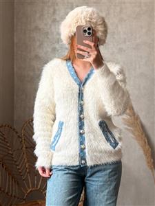 کت  خز و جین سفارش روس طرح جین زاپ دار رنگ جین تیره و روشن سایز مناسب ۳۴الی۴۶