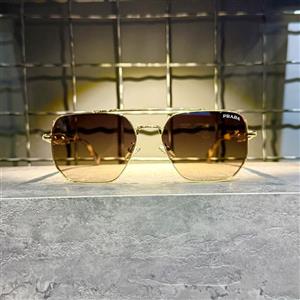 عینک برند PRADA فریم فلزی طلایی / شیشه قهوه ای کد 5G62