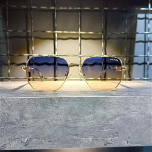عینک برند PRADA فریم فلزی طلایی / شیشه آبی عسلی کد 5G62