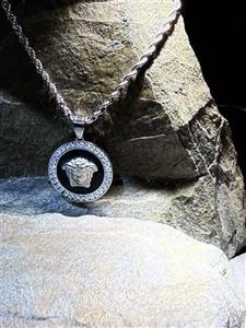 پلاک استیل طرح ورساچ نگین دار قطر 2.5 رنگ سیلور مشکی