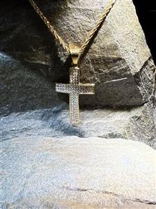 پلاک استیل طرح صلیب نگین دار رنگ طلایی