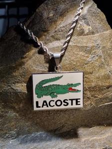 پلاک استیل طرح LACOSTE مستطیلی رنگ سفید سبز