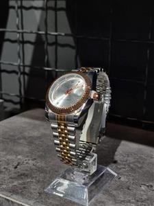 ساعت فلزی برند ROLEX رنگ نقره ای طلایی/صفحه نقره ای