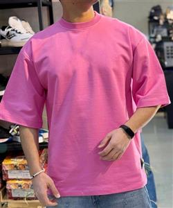 تیشرت بیسیک صورتی گلبه ای مردانه | استایل لش باکسی پارچه ماکان