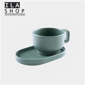 فنجان نعلبکی کاپوچینو سبز آرتیزان شش عددی ایلا