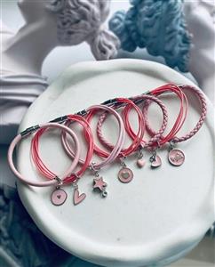 کلکسیون دستبندهای نقره چرم و میناکاری صورتی 