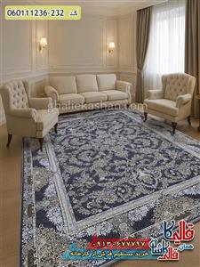 فرش 1200 شانه طرح افشان آدنا رنگ طوسی دلفینی گل برجسته کاشان
