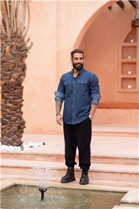 پیراهن جین دو جیب آستین بلند کد 8569