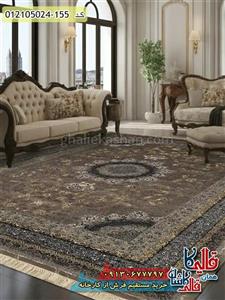 فرش طرح 700 شانه طرح خورشید رنگ فیلی نقره ای کاشان