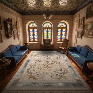 فرش ماشینی ۷۰۰ شانه تراکم ۲۵۵۰ طرح پاناروما سبز ترمه ای