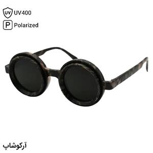 عینک آفتابی ژاپنی با لنز دوبل، چرخشی، قابل تنظیم، پلاریزه، فریم سبز چریکی، شکل گرد و جنس کائوچو مدل 98357