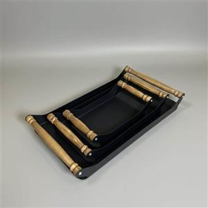 ست سینی پذیرایی ۳ عددی فلزی و چوبی