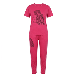 ست راحتی تیشرت و شلوار زنانه اسپان طرح دختر نگین‌دار