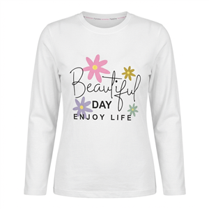 بلوز بچگانه دخترانه پنبه‌ای طرح نوشته با گل‌های فانتزی