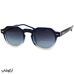 عینک آفتابی پلاریزه Moscot با فریم گرد، رنگ آبی، دسته سیم‌دار و لنز دودی سایه روشن مدل P1209