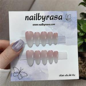 ناخن مصنوعی راسا فرم بادامی طرح بیبی بومر (فرنچ آمبره) صورتی و سفید مدل RSN0493