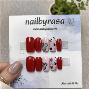 ناخن مصنوعی طرح کارتونی میکی موس اکلیلی نقره ای و قرمز براق مربعی کوتاه راسا – RSN0504