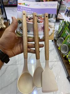 ست کفگیر و ملاقه سیلیکونی دسته چوبی 1