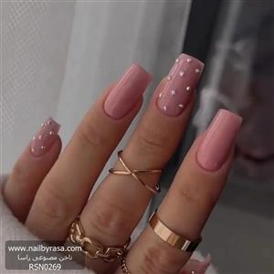 ناخن مصنوعی راسا طرح نگین برجسته رنگ بیس هلویی