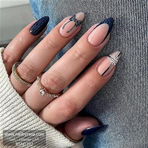 ناخن مصنوعی راسا مدل زمستانی طرح پاپیون و برف و فرنچ برجسته کد RSH20