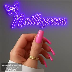 ناخن مصنوعی رنگی ساده راسا رنگ صورتی پاستیلی فرم مربع براق