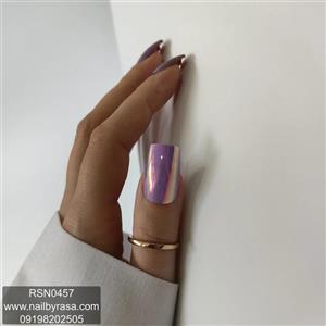 ناخن مصنوعی راسا فرم مربعی رنگ یاسی کروم براق مدل RSN0457