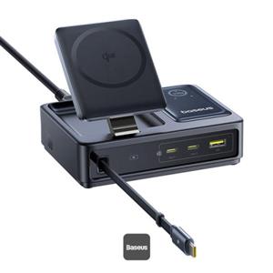 هاب شارژر 3 پورت و شارژر وایرلس بیسوس Baseus P10170901123 Nomos Qi2 CCNMS140 توان 140 وات (ارسال فوری تهران)