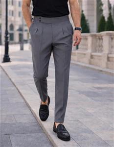 شلوار پارچه ای کمر انگلیسی پارچه مازراتی رنگ دلفینی فوق‌العاده شیک