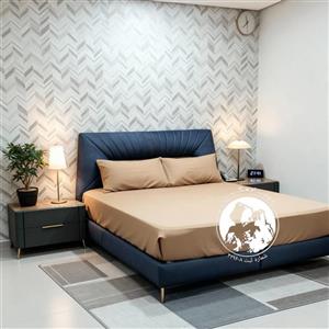 کاور تخت کش دوزی شده پارچه میکرو دو نفره نسکافه ای برند خوشنام هگمتان کد 118