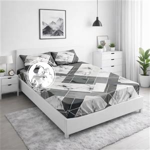 کاور تخت کش دوزی شده دو نفره طرح هندسی طوسی برند خوشنام هگمتان کد 123 