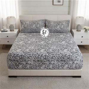 کاور تخت کش دوزی شده دو نفره طرح پوست ماری طوسی برند خوشنام هگمتان کد 876 