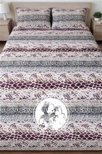 کاور تخت کش دوزی شده دو نفره طرح پوست ماری قهوه ای برند خوشنام هگمتان کد 908 