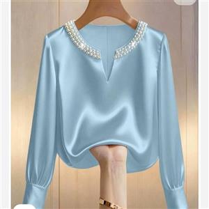 شومیز مجلسی زنانه شیک یقه مروارید ساتن سایز بندی