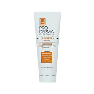 کرم ضد آفتاب بی رنگ پرودرما SPF60 با خاصیت مرطوب کننده مناسب پوست‌ معمولی و خشک