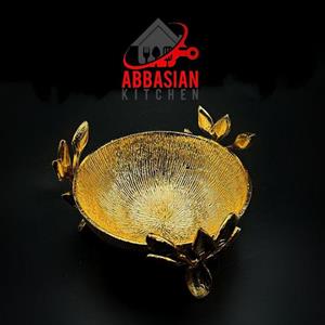 ظرف پذیرایی میوه خوری برگی سه پایه طلایی 