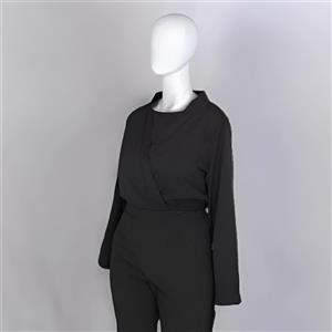 ست شومیز جلوباز و تاپ آستین حلقه ای مشکی سایز 32 تا 62 (رنگبندی موجود)