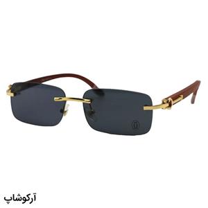 عینک آفتابی کارتیه فریم لس با پل بینی طلایی، دسته چوبی (واقعی)، رنگ قهوه‌ای، لولا فنری و لنز دودی تیره مدل 81339145