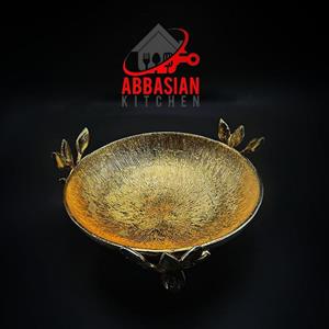 ظرف پذیرایی میوه خوری طرح سه پایه برگی طلایی 