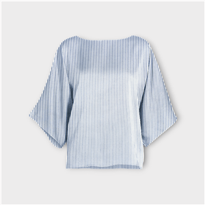 شومیز راه راه سفید آبی آستین کیمونو کرپ نخ سایز 32 تا 62